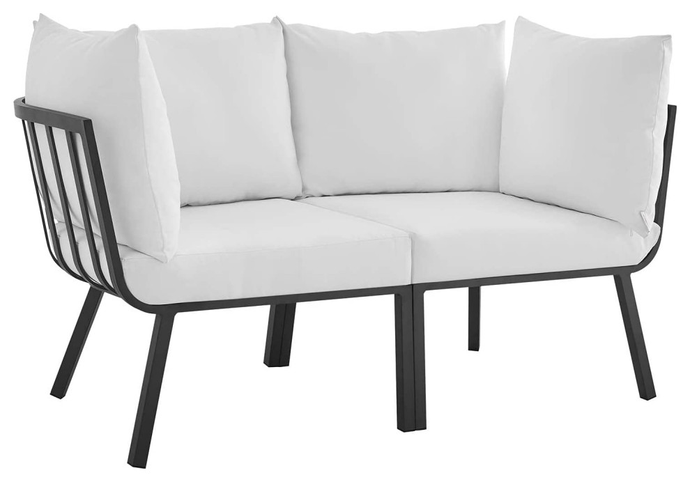 Outdoor Loveseat   Weather Gray Aluminum Frame With Cushioned Seat   Transitional   Outdoor Loveseats   by Decor Love  Houzz