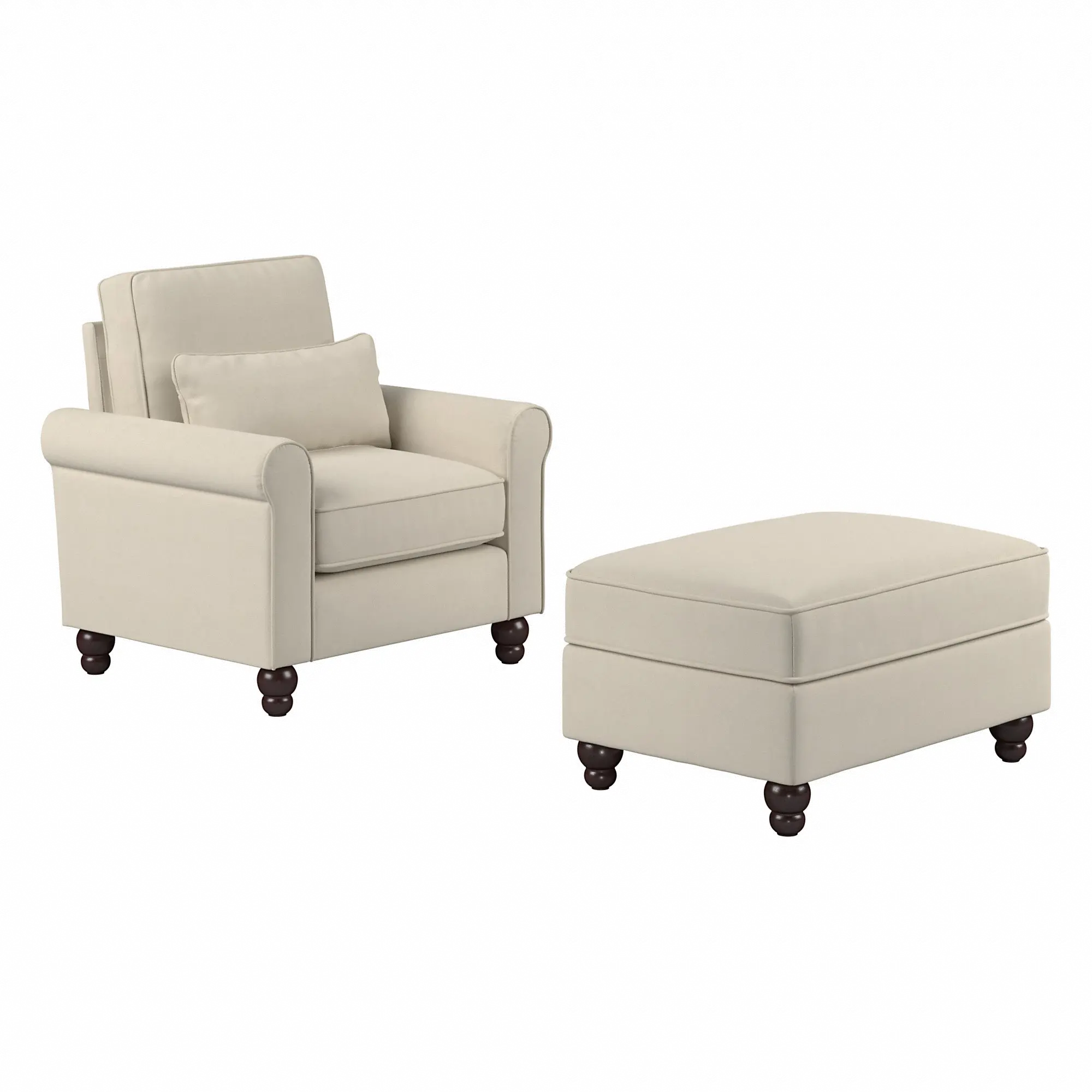 Hudson Cream Accent Chair with Ottoman - Bush Furniture