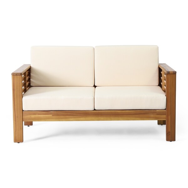 Acacia Wood Outdoor Loveseat and Coffee Table Set with Cushions