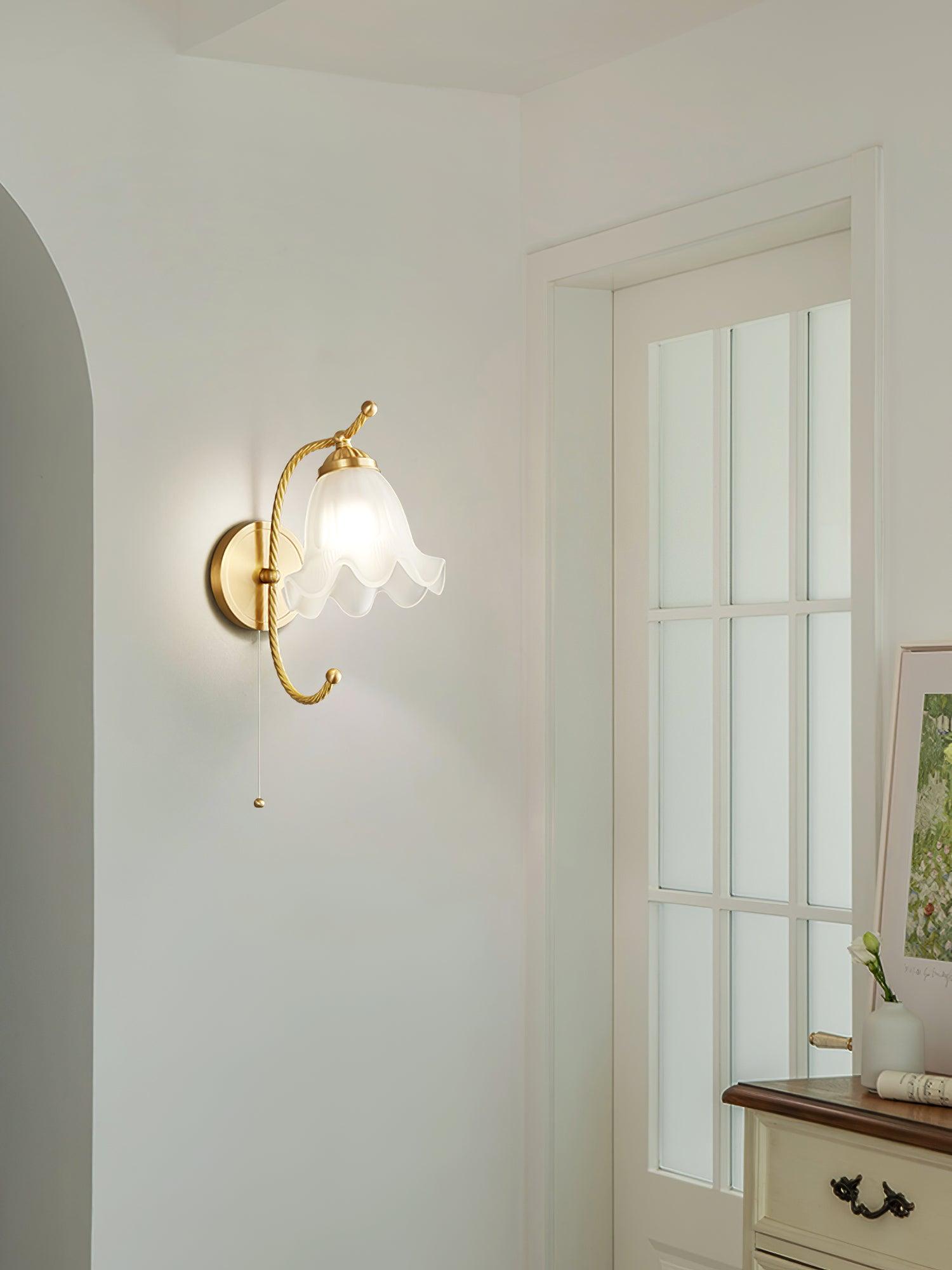 Curved Gooseneck Brass Glass Sconce