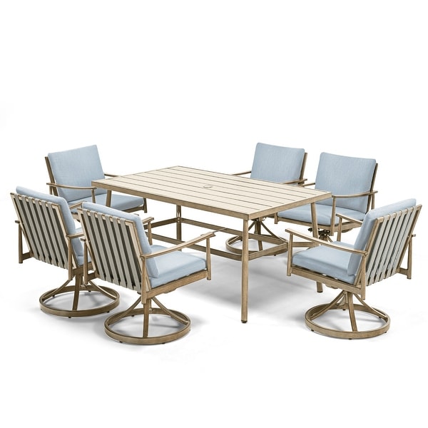 SleekLine 7Piece Aluminum Patio Dining Set with Webbing Chair Back and Removable Cushions