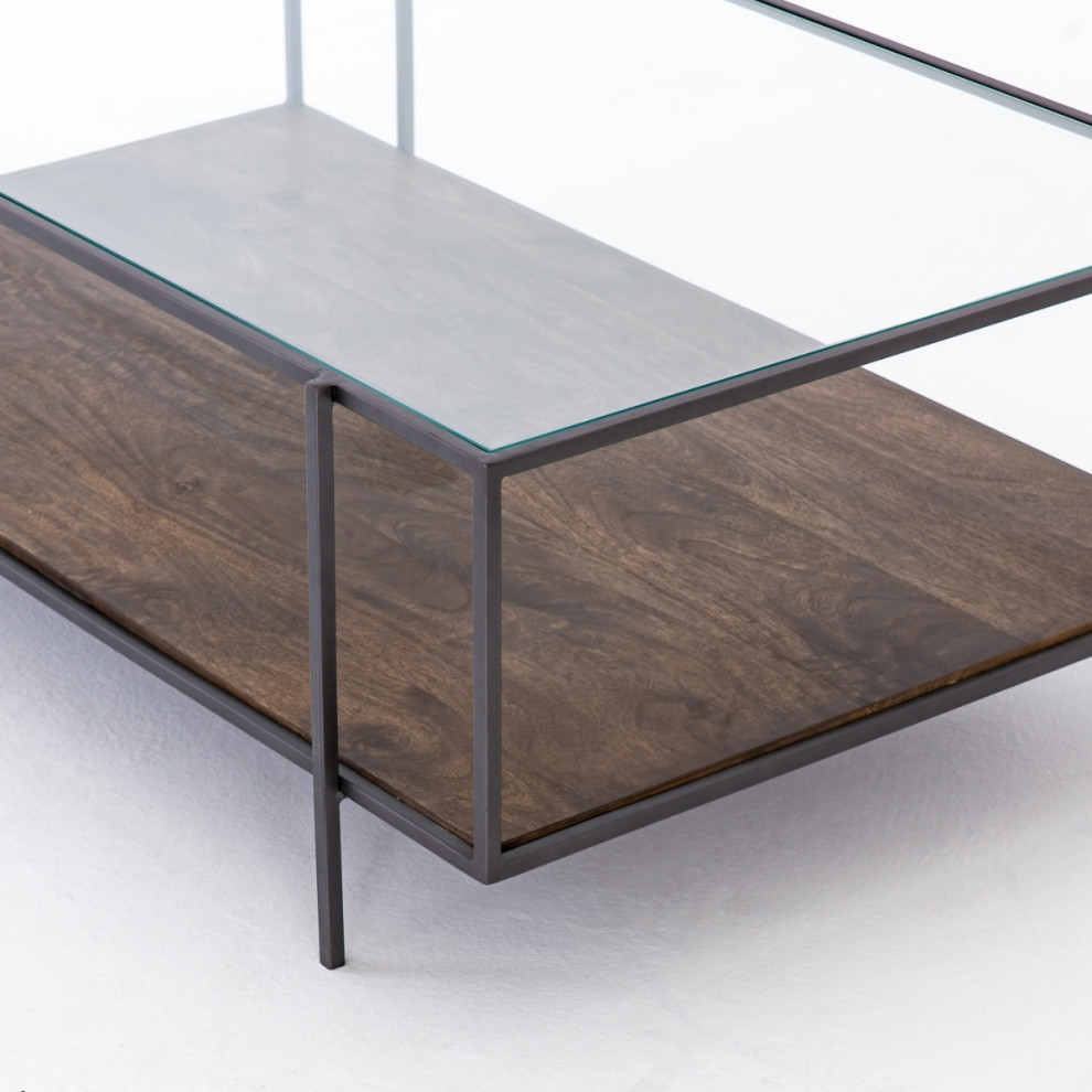 Byron Shadowbox Metal and Glass Coffee Table 48 quot  Industrial   Coffee Tables   by Zin Home  Houzz