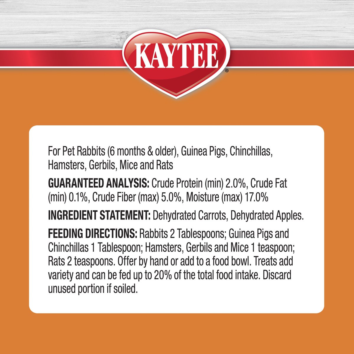 Kaytee Natural Snack with Superfoods Carrot and Apple Blend Small Pet Treats， 2.5-oz bag