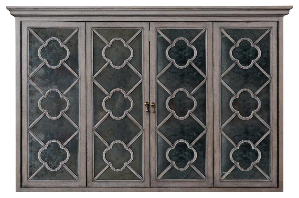 TV Cabinet Wilcox Greige Old World Distressed Wood Mirror Bi Fold   Mediterranean   Entertainment Centers And Tv Stands   by EuroLuxHome  Houzz