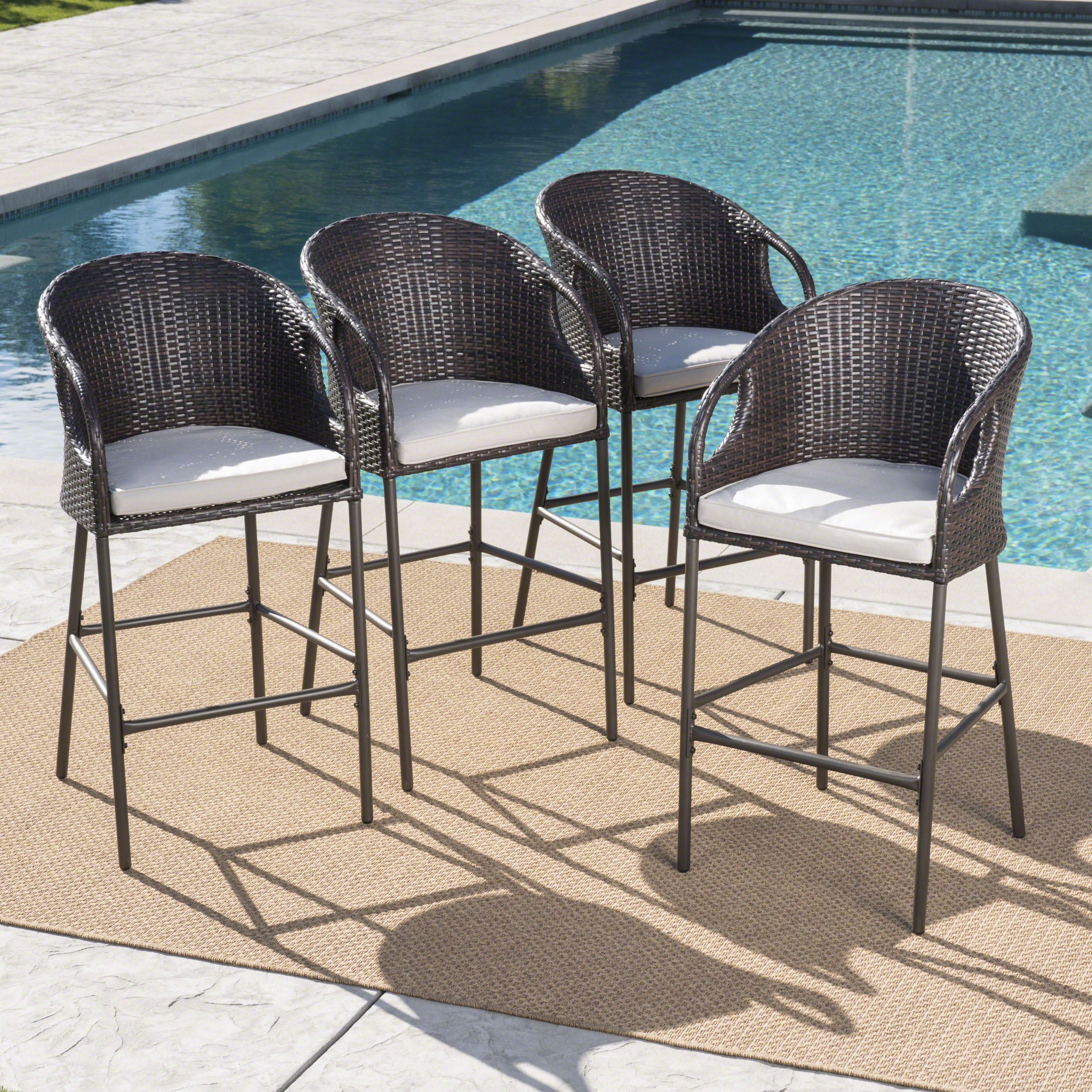 Dunlevy 31-Inch Outdoor Wicker Barstools with Water Resistant Cushions