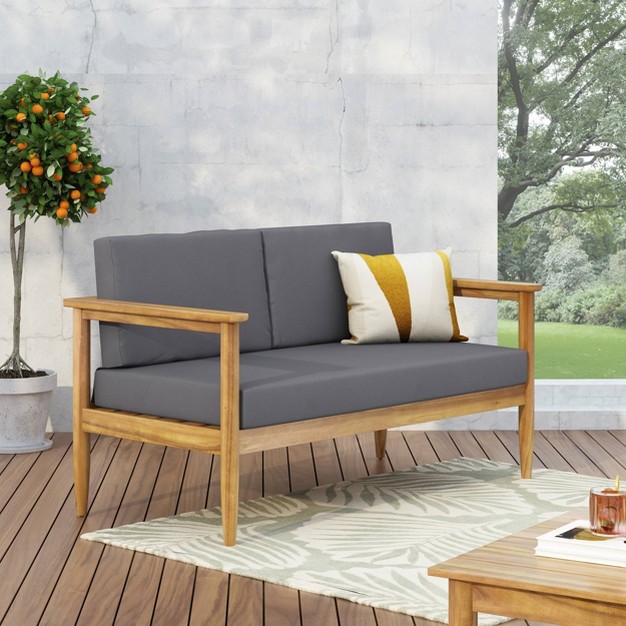 Magnolia Patio Acacia Wood Loveseat Teak dark Gray Christopher Knight Home