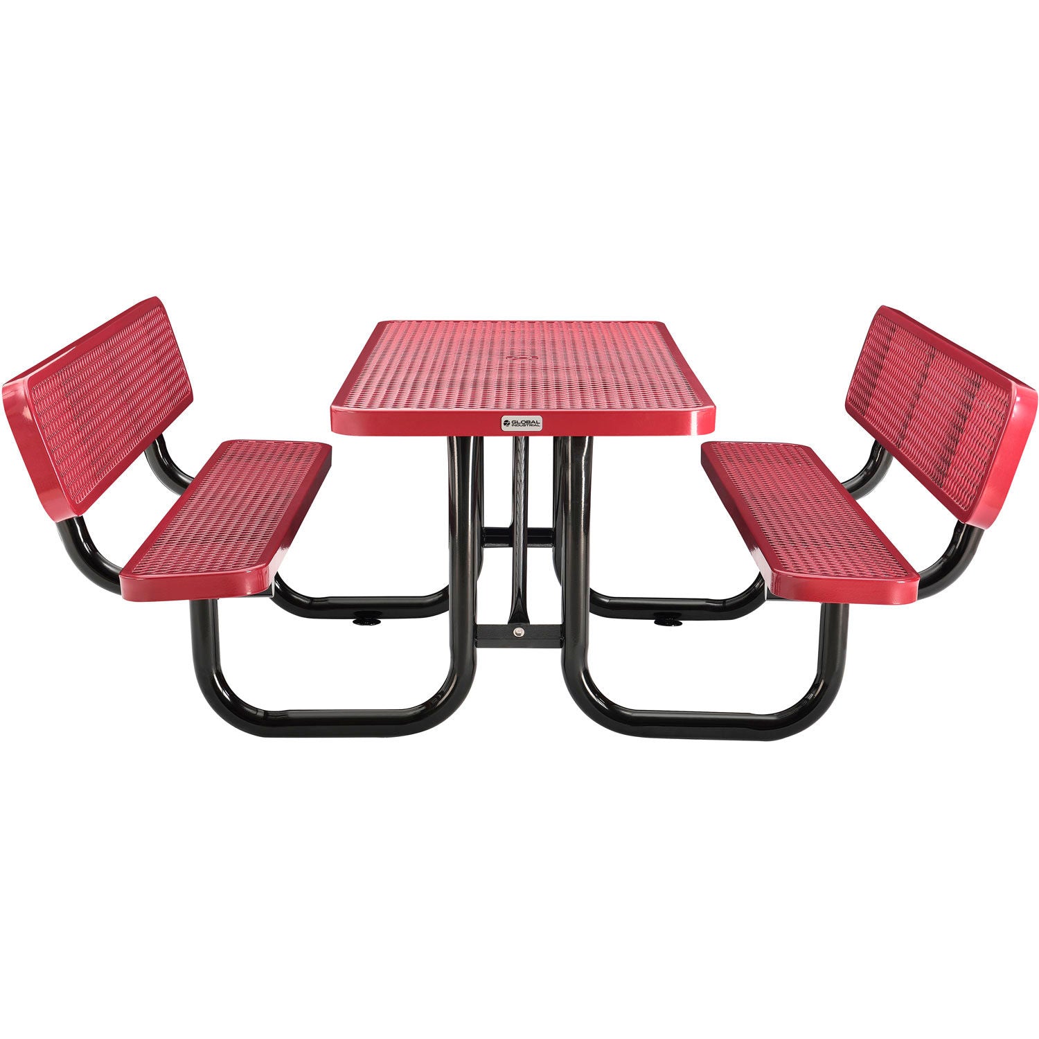 6' Rectangular Outdoor Expanded Metal Picnic Table With Backrests， Red