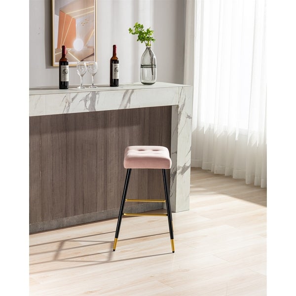 Vintage Bar Stools Footrest Counter Height Dining Chairs， Velvet Dining Chairs with Metal Legs for Kitchen Counter Island