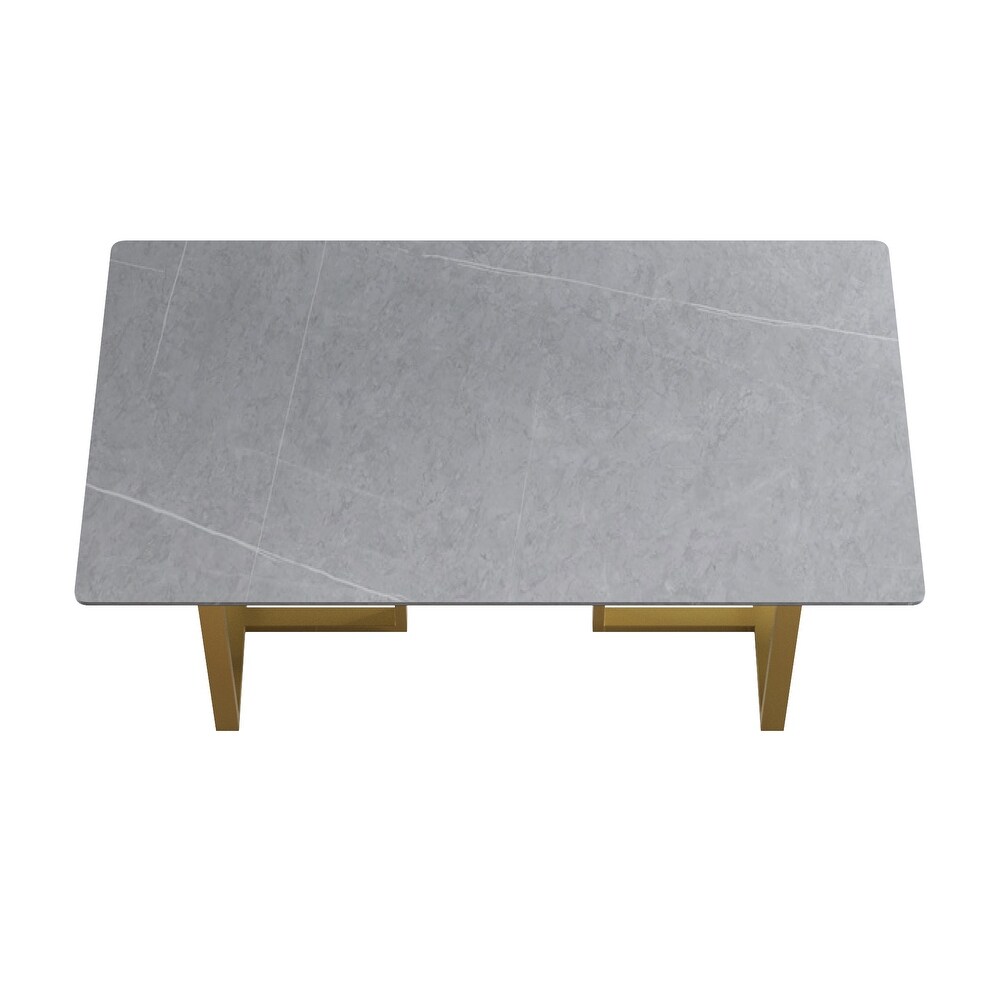 71L x 35W Modern Grey Rectangular Marble Dining Table with Steel Legs