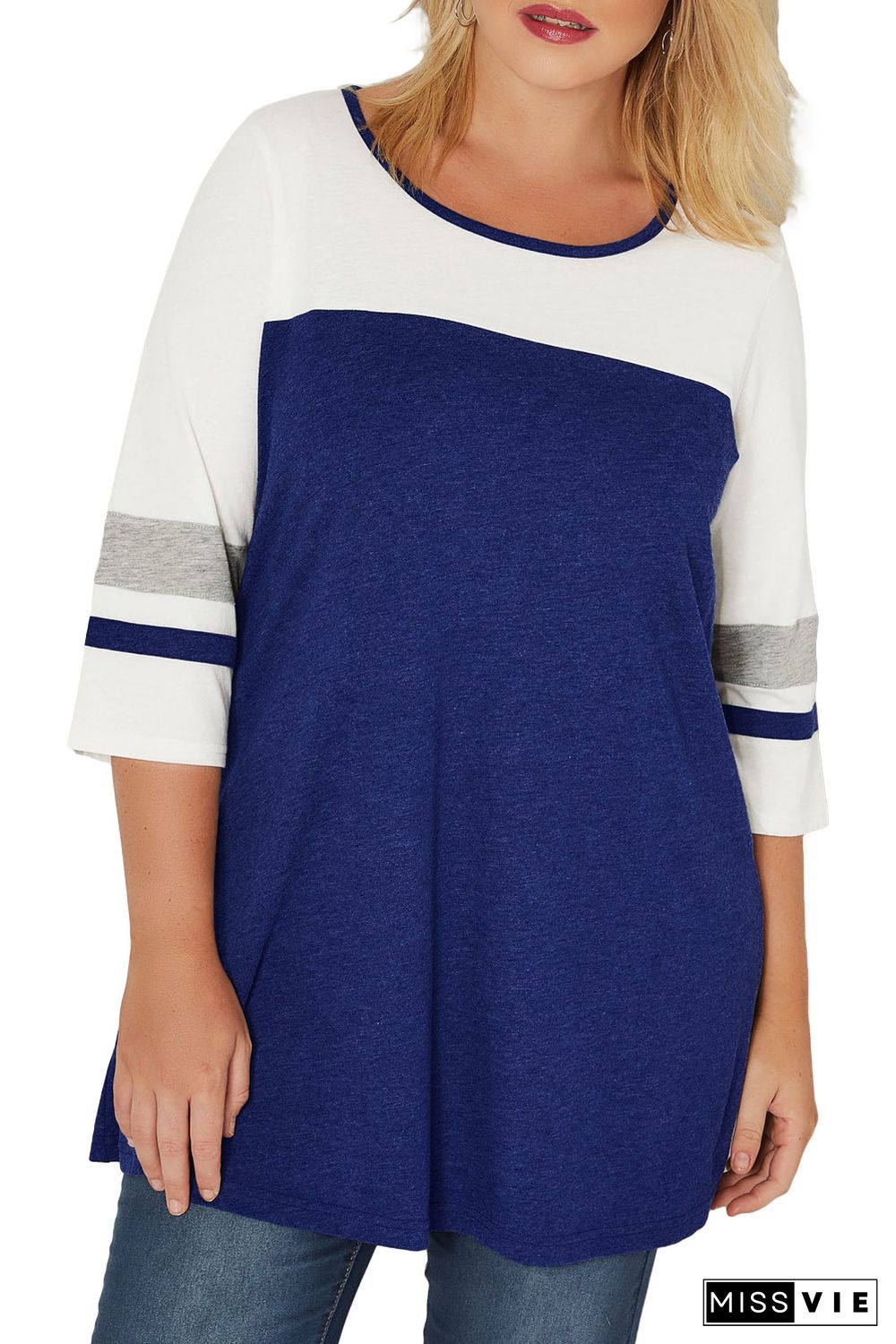 Colorblock 3/4 Sleeve Plus Size Top