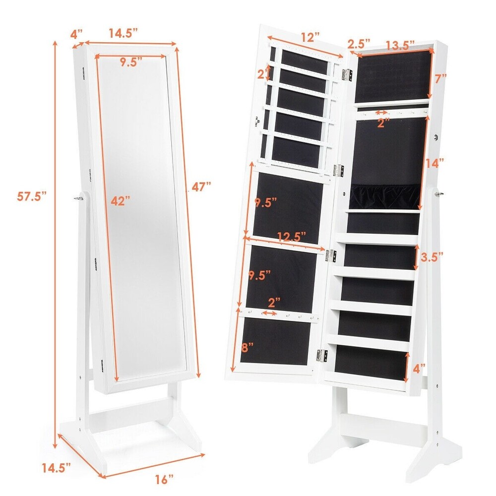 Jewelry Cabinet Stand Mirror Armoire with Large Storage Box   16\