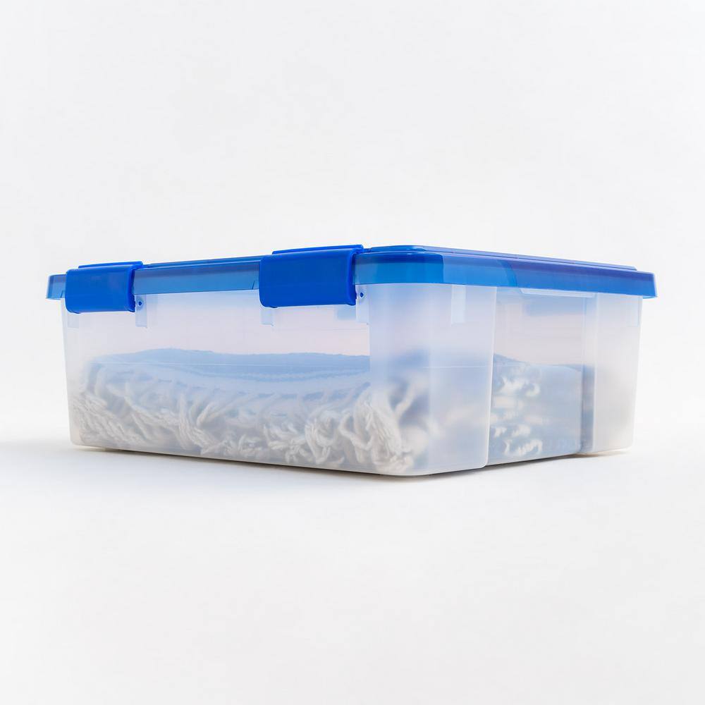 IRIS 26.5 qt. Clear Plastic Storage Boxes in Blue Lid 500195