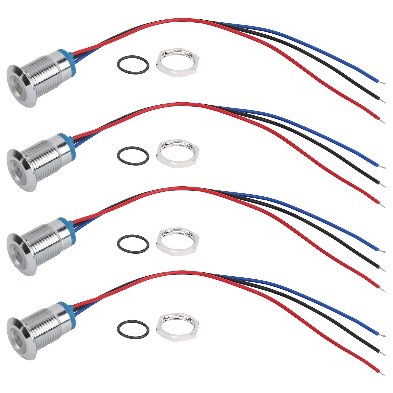 4 Sets PreWired Round LEDs Waterproof 2Color Light Common Anode Anode Electrode 1224V 12mm(Red and Blue )