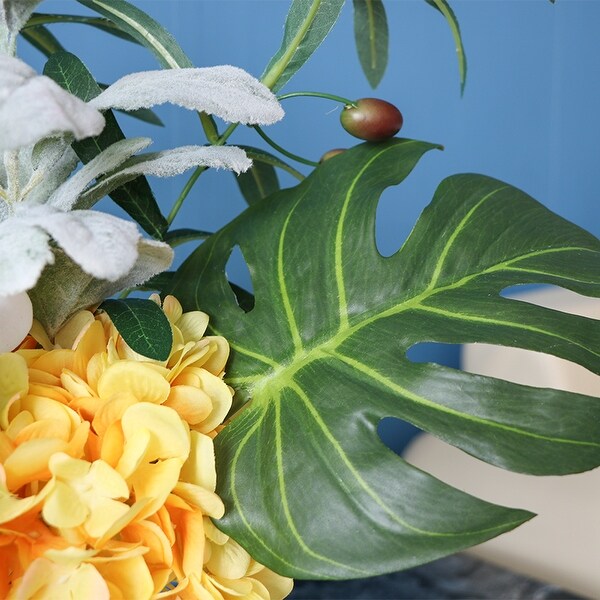 FloralGoods Yellow Hydrangea White Orchid and Greenery in Vase 16 Tall