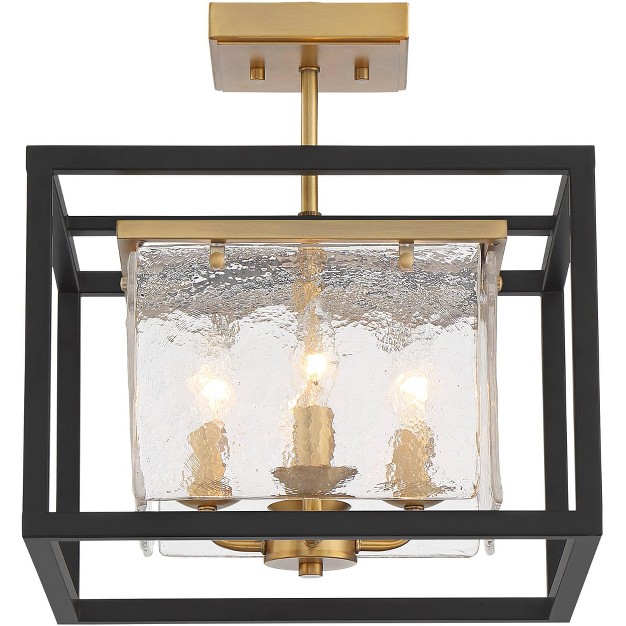 Wide Black Brass 4 light Ice Glass Panels For Bedroom Kitchen Living Room