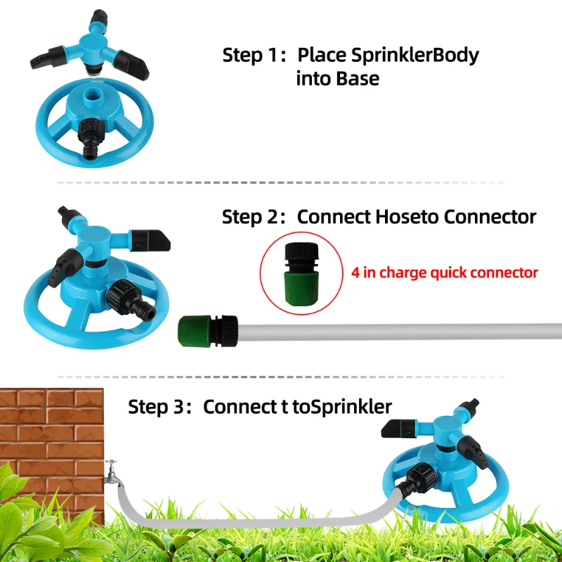 Garden Irrigation Sprinklers 360 Degree Rotating Water Sprayer 3 Arms Nozzles Garden Irrigation Tools Watering Grass Lawn