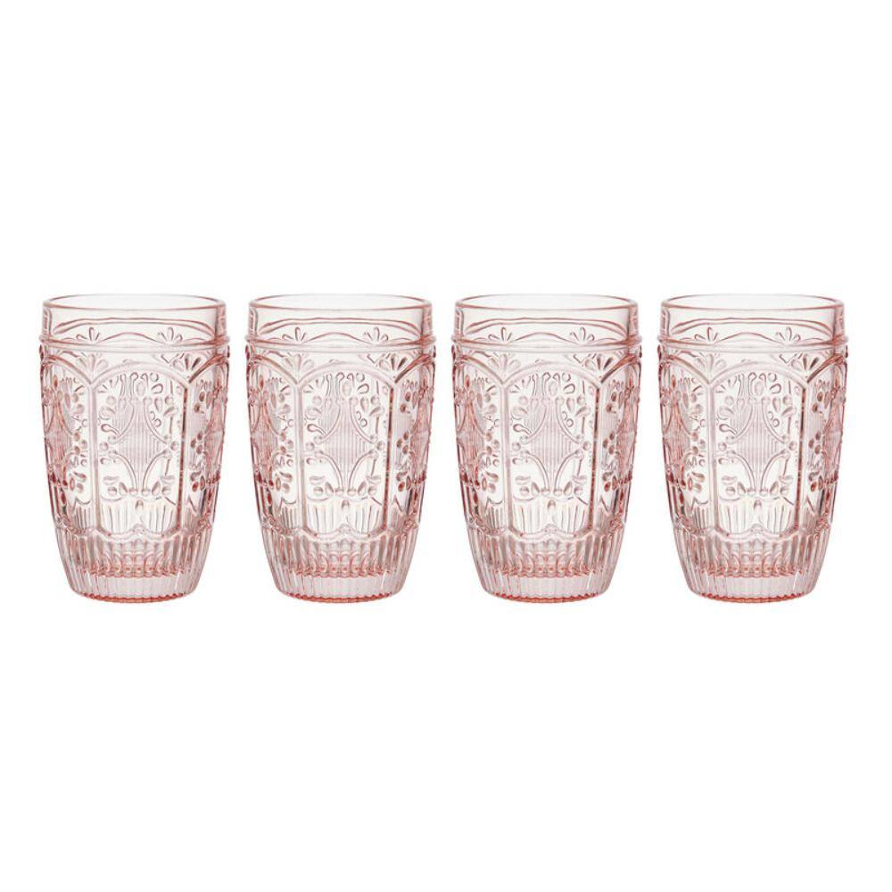 FITZ and FLOYD Trestle 12 oz Blush Highball Glass Set (Set of 4) 5289918