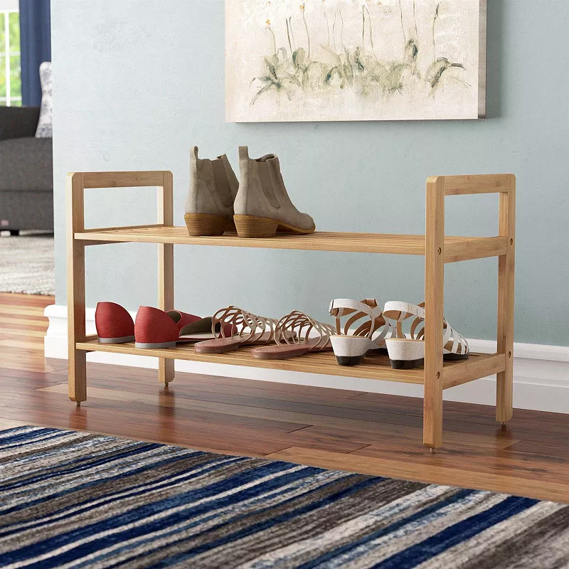 Modern Bamboo 2-shelf Shoe Rack - Holds Up To 8-pair Of Shoes