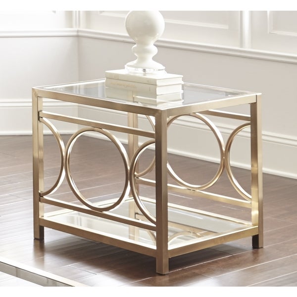 Oria Modern Tempered Glass and Gold Metal End Table by Greyson Living