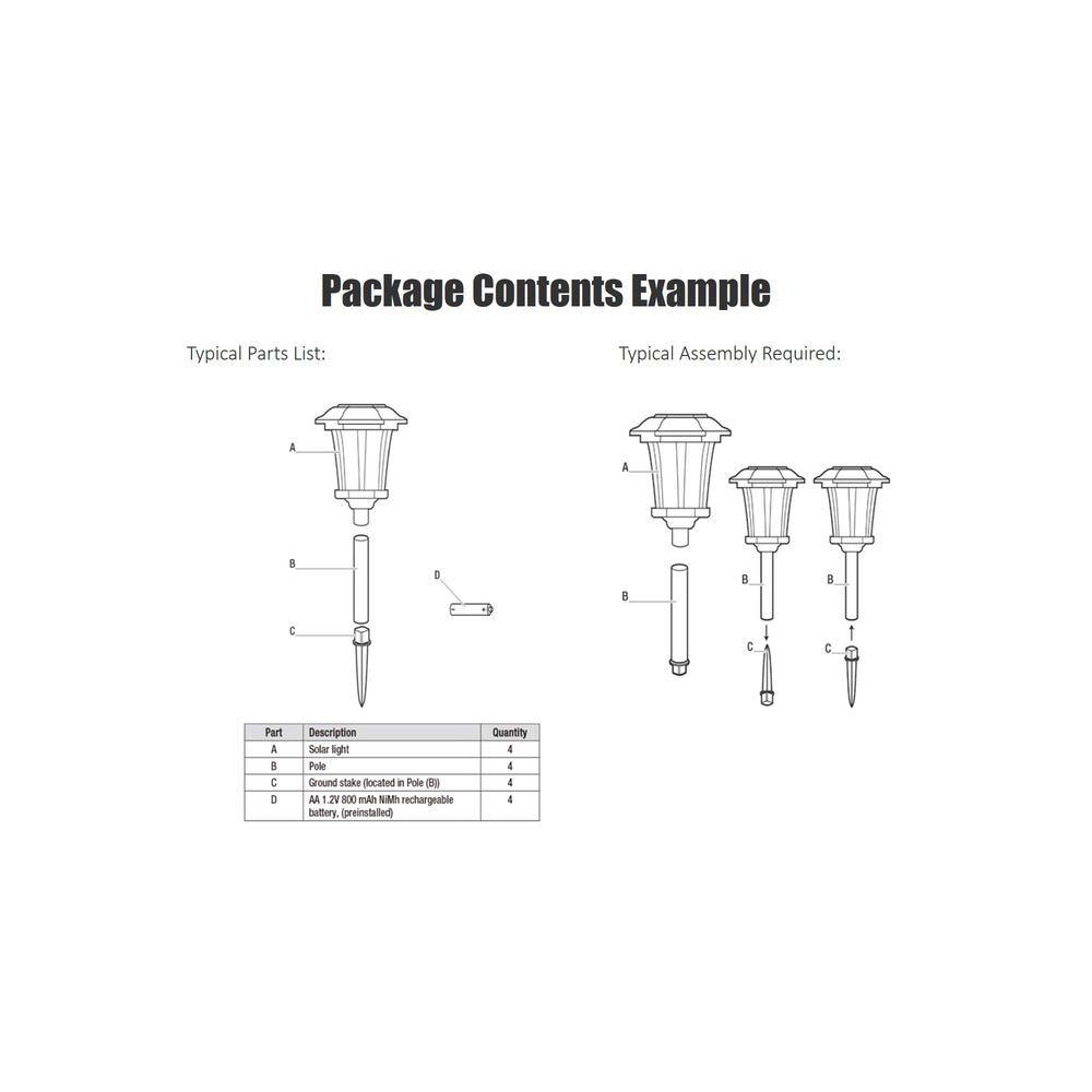 Hampton Bay Lincoln 14 Lumens Solar Black LED Path Light with Seedy Glass Lens and Vintage Bulb (4-Pack) SPP51000122PK4