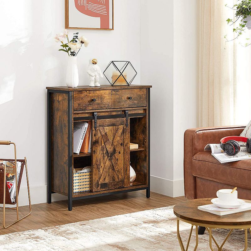 Industrial Sideboard， Floor Cabinet With 1 Drawer And Sliding Barn Door