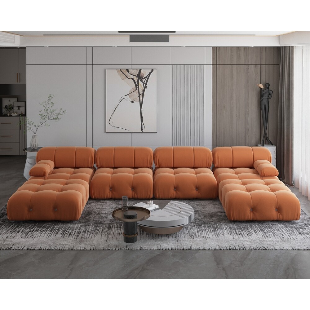 138'' Modern Velvet Upholstery U shaped Sectional Sofa