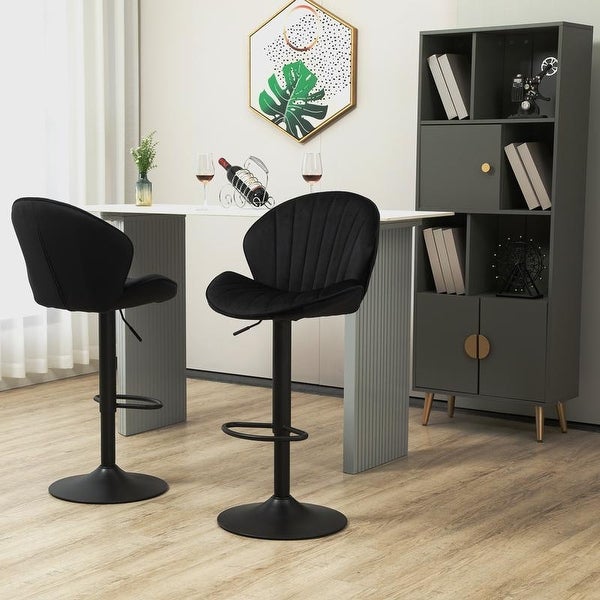 Set of 2 Velvet Counter Height Bar Chairs for Kitchen， Pub