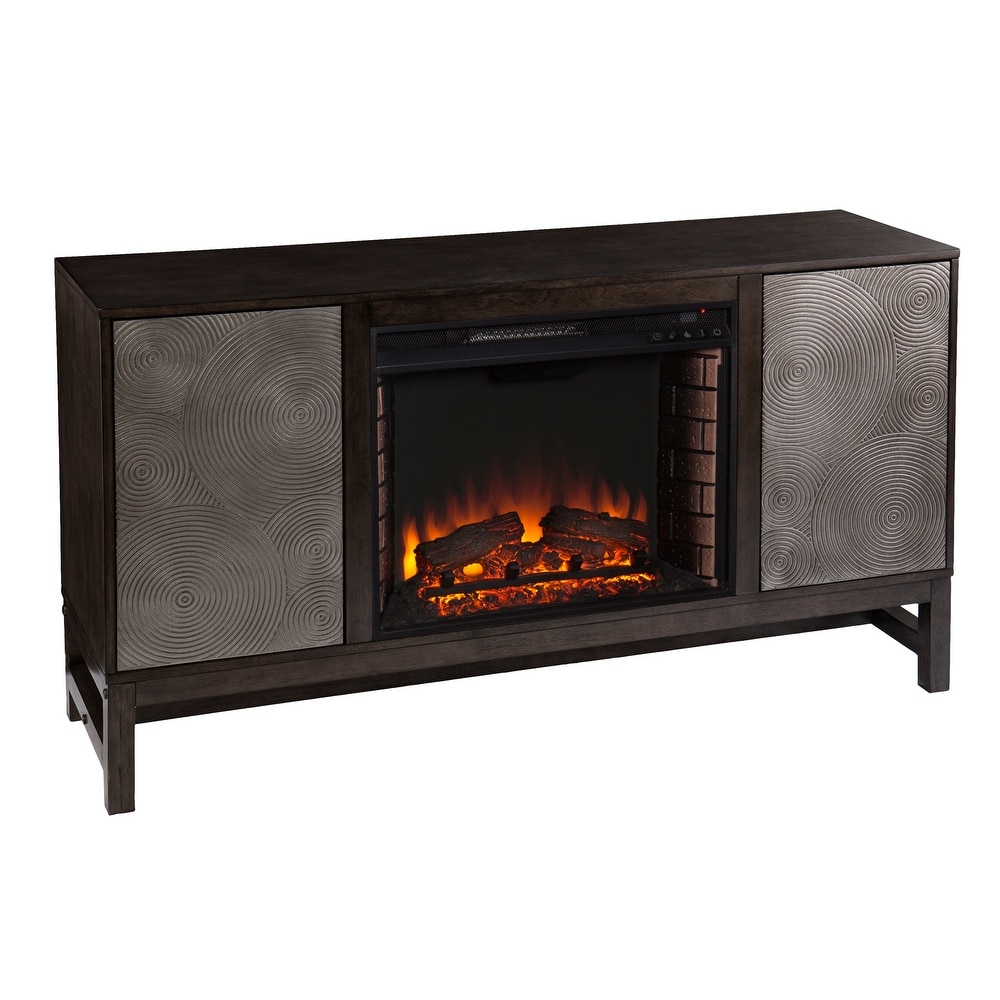 SEI Furniture Lanigan Contemporary Brown Wood Electric Fireplace