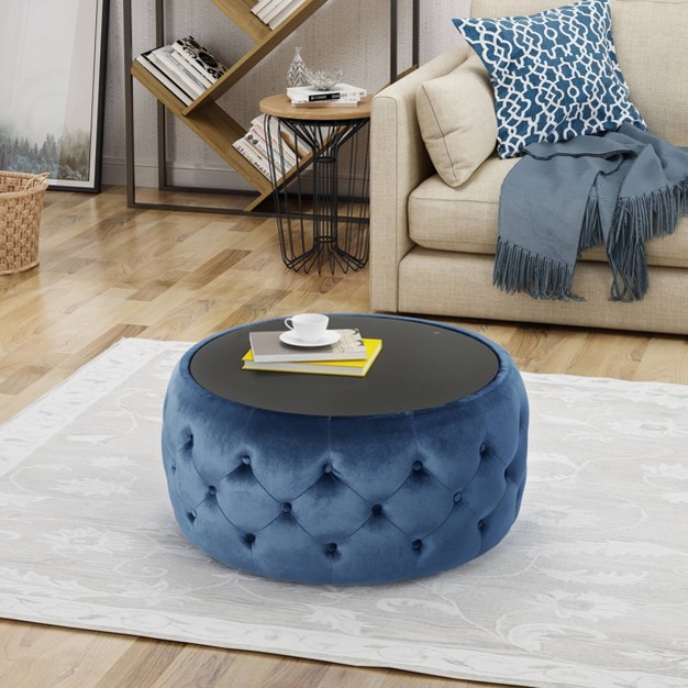 Chana Glam Coffee Table Ottoman Blue Christopher Knight Home