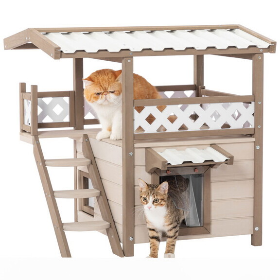 Feral Cat House Outdoor Indoor Kitty Houses with D...