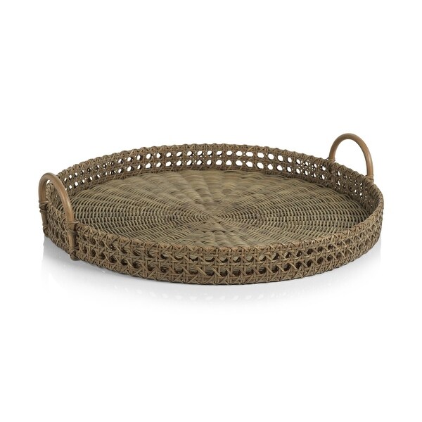 Zadar Round Open Weave Rattan Tray with Clear Glass - 24