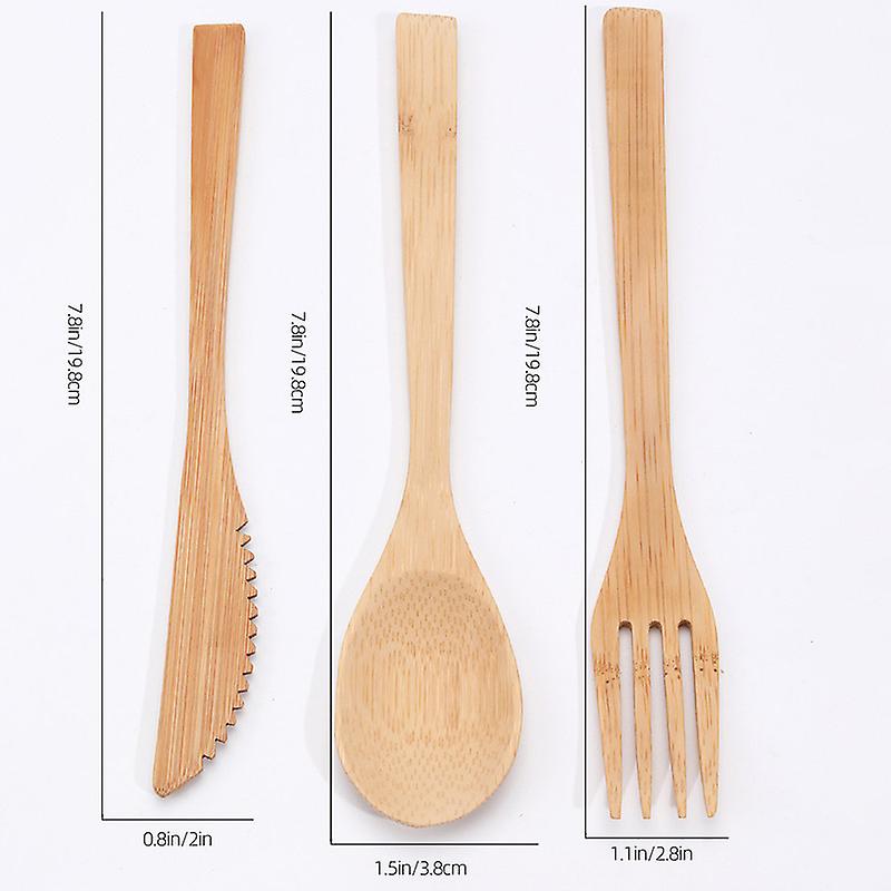 3Pcs Flatware Set Reusable Wooden Forks Spoons and Knives for Picnic Party Travel or Hiking Cutlery Set for Home