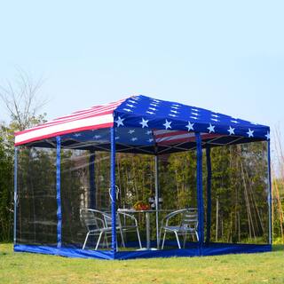 Outsunny 10 ft. x 10 ft. American Flag Pop-up Canopy Vendor Tent with Removeable Mesh Walls Easy Setup and Travel Bag Included 840-014