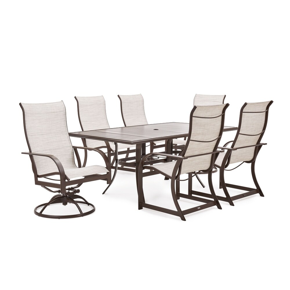 Key West Sling 7 Piece Dining Set (4 Dining Chairs  2 Swivel Rocker Dining Chairs  42x73 Dining Table)