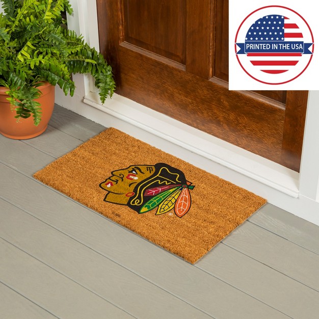 Evergreennhlchicago Blackhawks Logo Natural Coir 28 X 16 Inches Indoor Outdoor Doormat