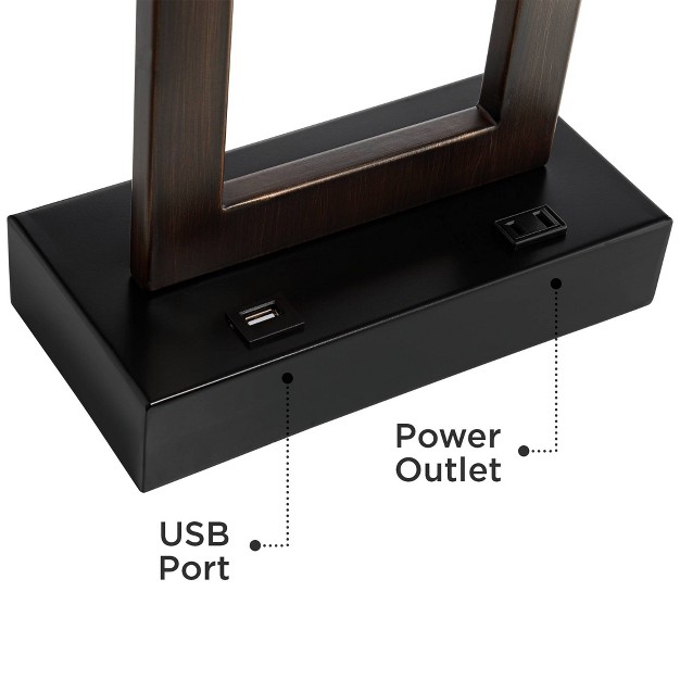 Tall Set Of 2 Bronze With Usb And Ac Power Outlet In Base Oatmeal Shade For Bedroom Living Room Bedside Desk