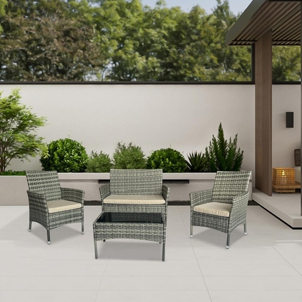 4 Piece Outdoor Patio Conversation Furniture