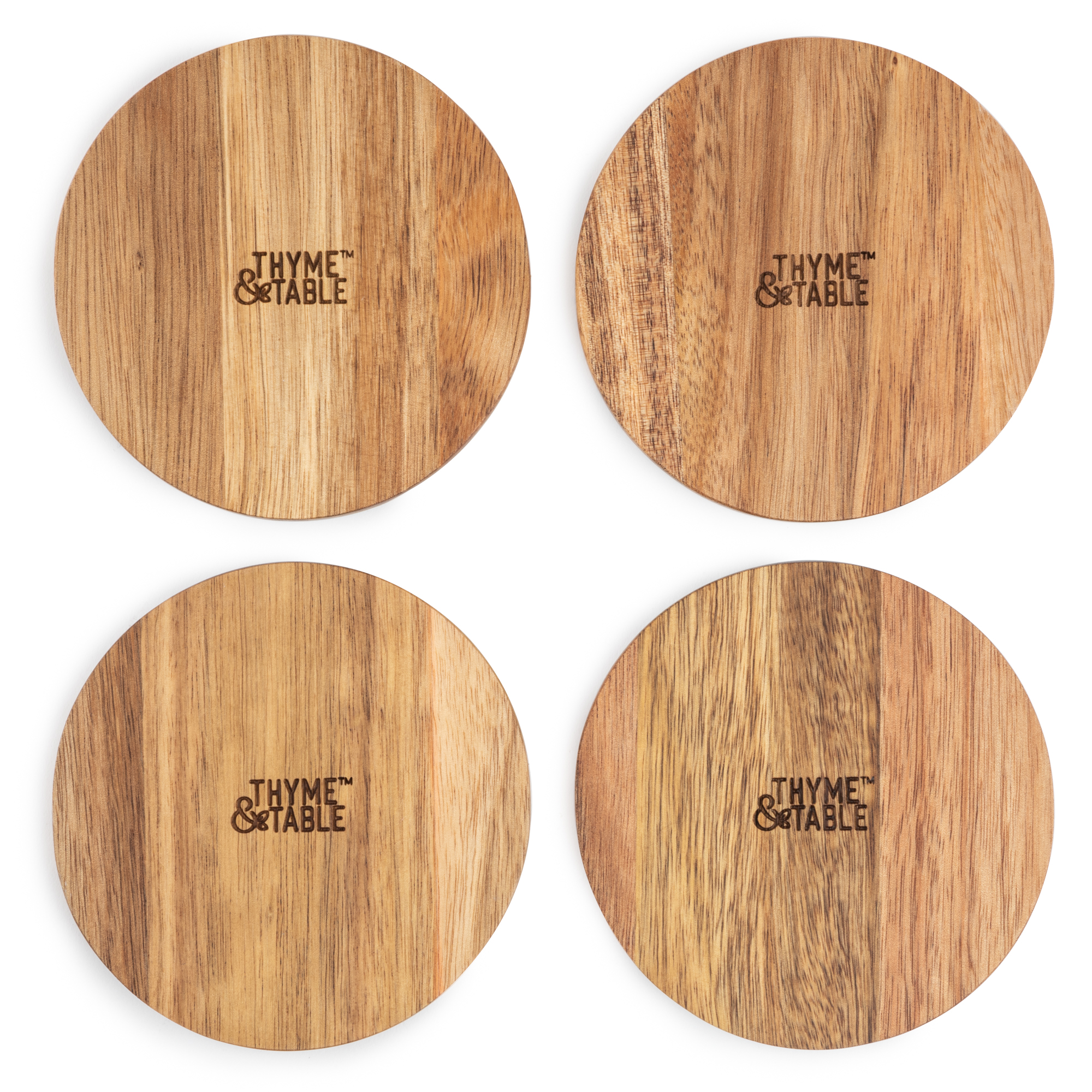 Thyme and Table Acacia Wood Coasters， 4-Piece Set， Brown