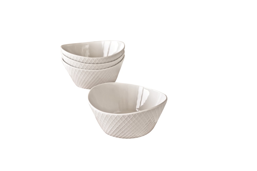 Over and Back Set of 4 White Porcelain Diamond Bowls