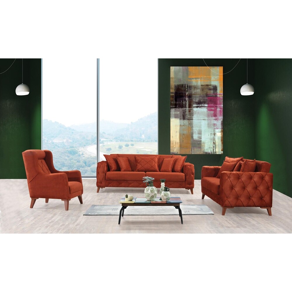 Kont 3 Pieces Living Room Set Sofa  Loveseat and Chair