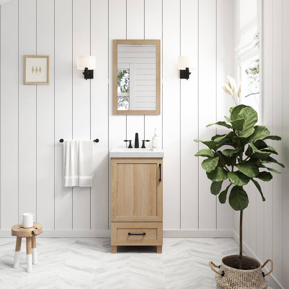 Glacier Bay Tobana 18 in. W x 19 in. D x 34.50 in. H Bath Vanity in Weathered Tan with White Cultured Marble Top Tobana 18NO