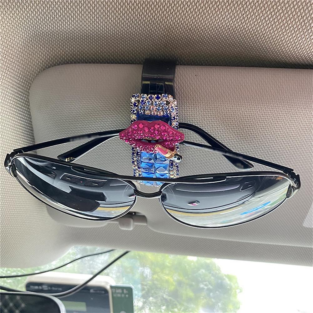 Glasses Holder For Car Visor Fashion Bling Crystal Rhinestones Car Sun Visor Sunglasses Clip Ticket Holder Blue