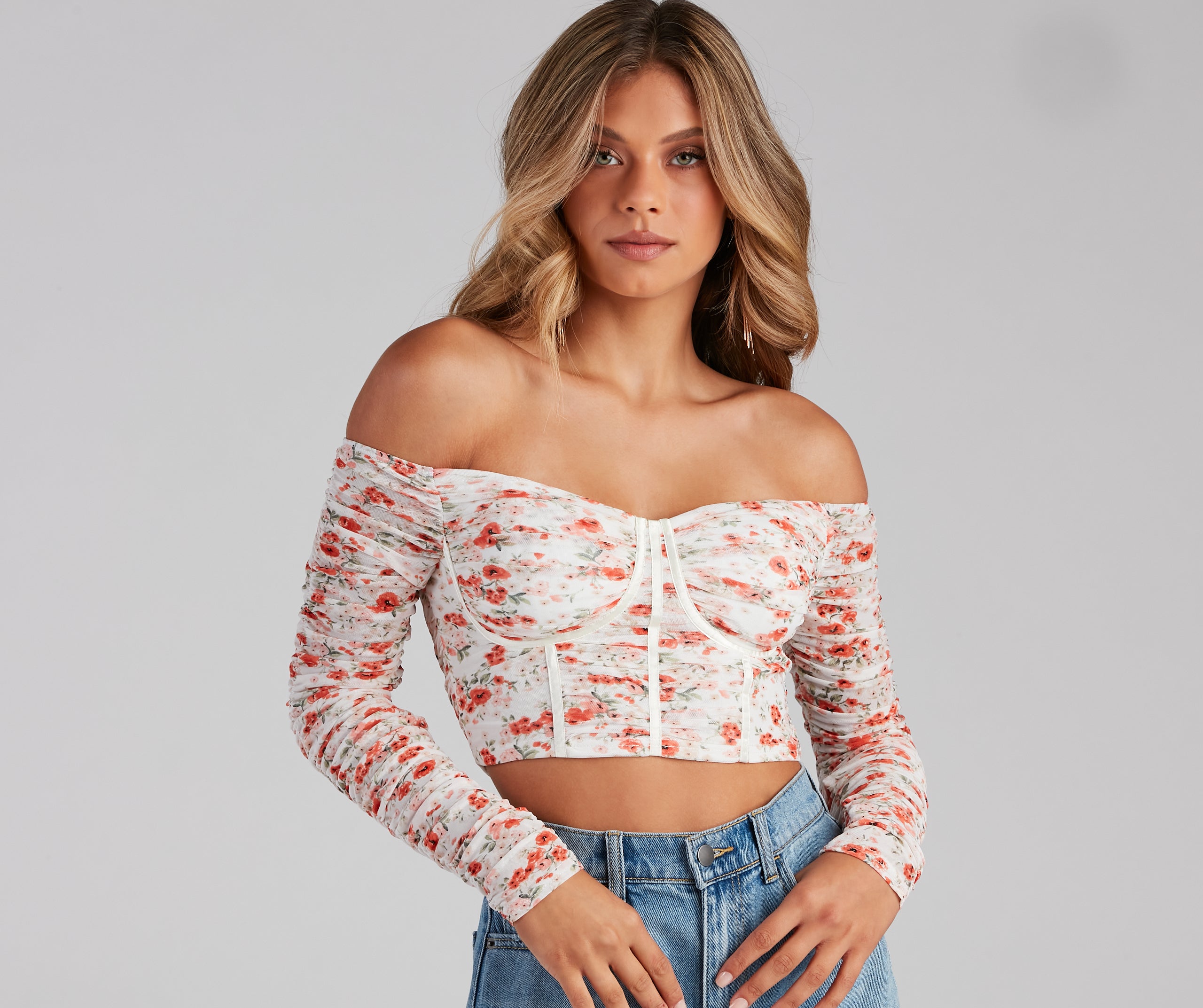 Sweet Moments Ruched Floral Bustier