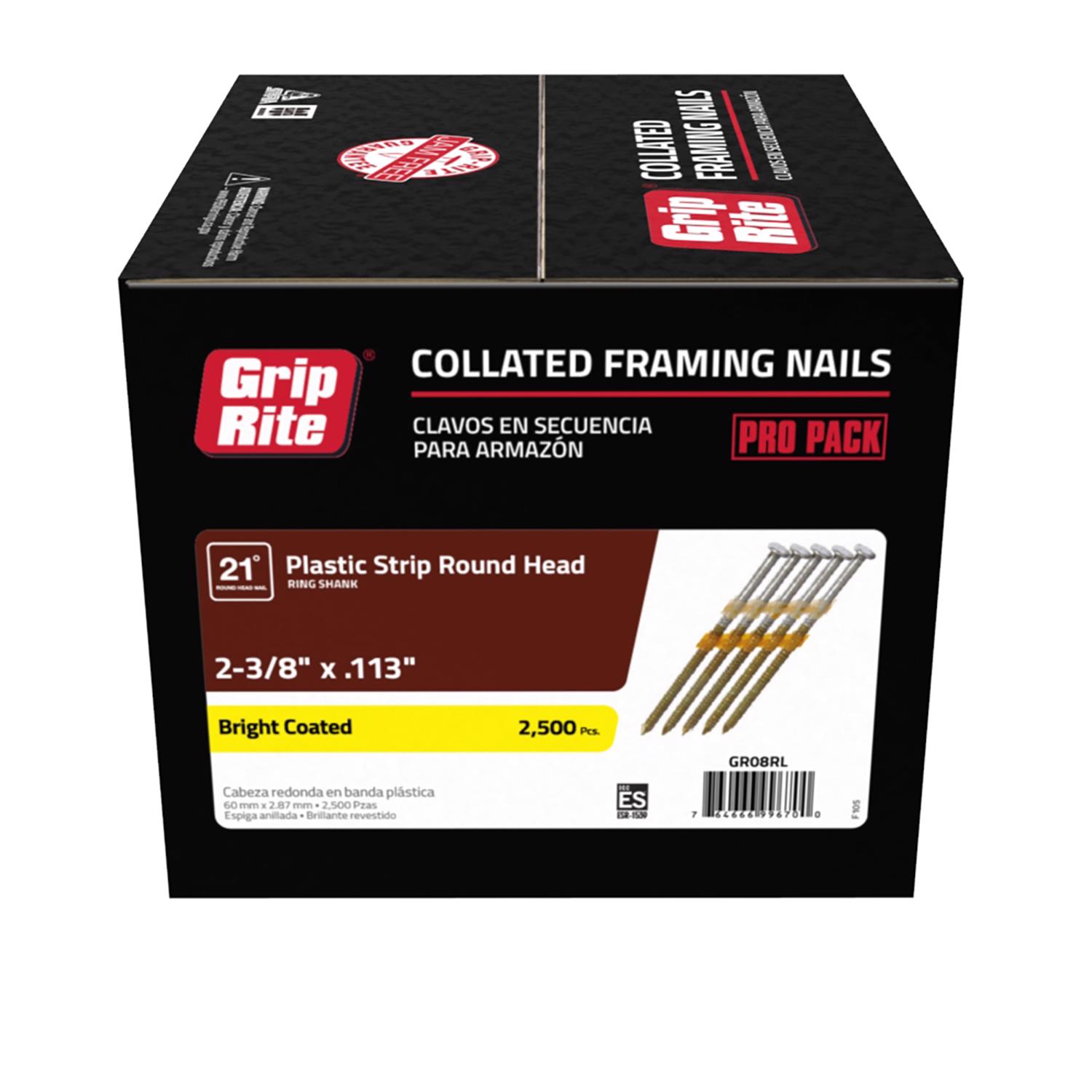 Grip-Rite 2-3/8 in. 12 Ga. Angled Strip Bright Framing Nails 21 deg 2500 pk