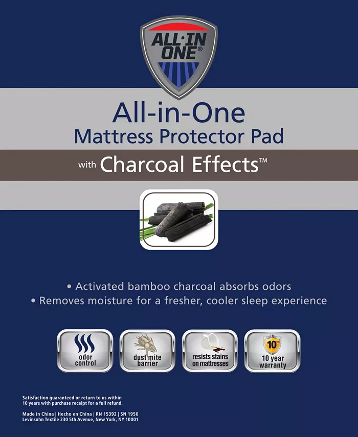 All-In-One Charcoal Effects Odor Control Cooling Fitted Mattress Pad， Full