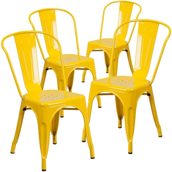 Commercial Grade 4 Pack Blue Metal Indoor-Outdoor Stackable Chair