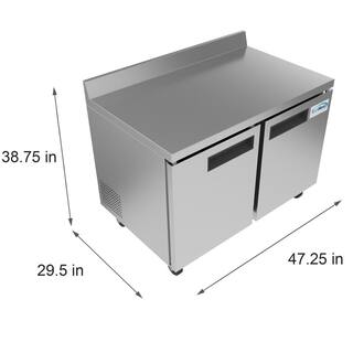 Koolmore 12 cu. ft. Commercial Upright Freezer 2-Door Undercounter with Worktop in Stainless Steel FT48-2S