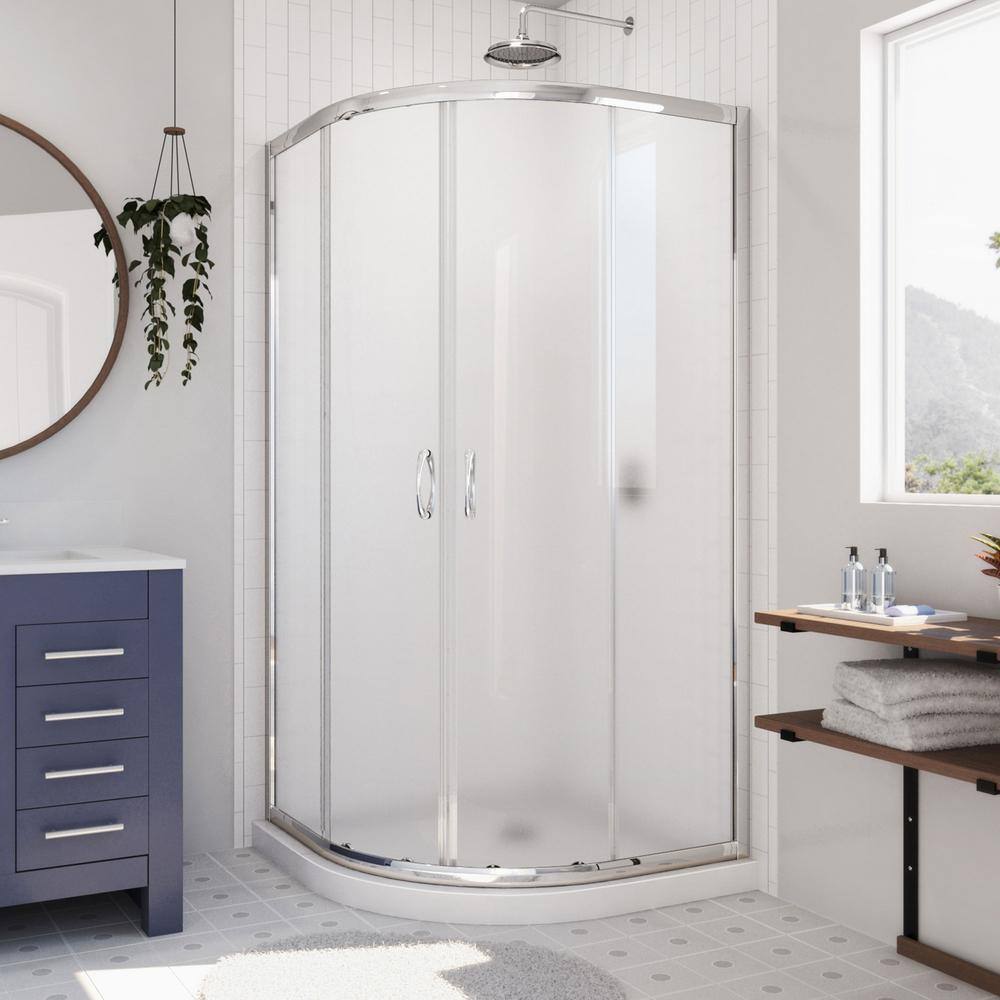 DreamLine Prime 33 in. x 33 in. x 74.75 in. H Corner Semi-Frameless Sliding Shower Enclosure in Chrome with Shower Base in White DL-6701-01FR