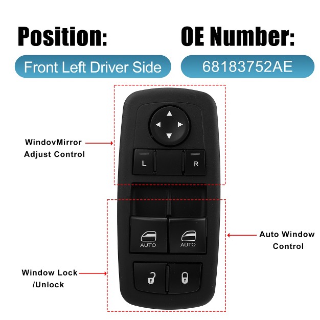 Unique Bargains Front Left Master Power Window Switch For Dodge Challenger 2015 2017 68183752ae Abs Black 1 Pc