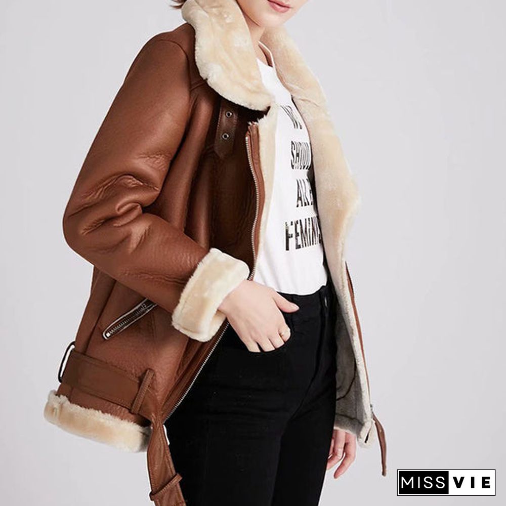 Faux Fur Lined Leather Shearling Moto Jacket